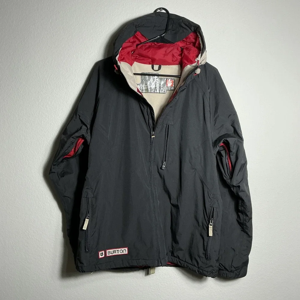 Burton Snowboard Jacket Mens Medium Black Red‎ Hooded Gorpcore Pit Vents Y2K